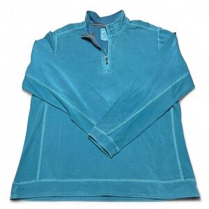 Tommy Bahama Pullover Mens XL Teal Quarter Zip Cotton Stretch Jersey Casual